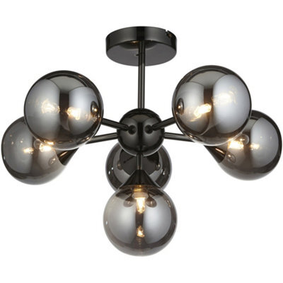 Loops Black Chrome Semi Flush Low Ceiling Light - Smoked Mirror Multi Arm Glass - 6 X 3W Led G9 - image 1