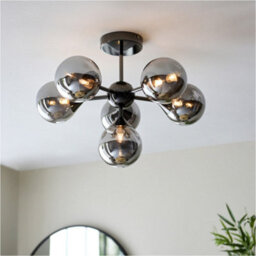 Loops Black Chrome Semi Flush Low Ceiling Light - Smoked Mirror Multi Arm Glass - 6 X 3W Led G9 - thumbnail 3