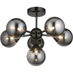 Loops Black Chrome Semi Flush Low Ceiling Light - Smoked Mirror Multi Arm Glass - 6 X 3W Led G9