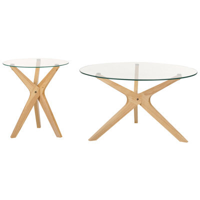 Beliani Set Of 2 Coffee Tables Valley Tempered Glass Light Brown - image 1