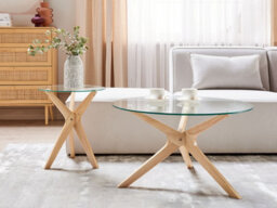 Beliani Set Of 2 Coffee Tables Valley Tempered Glass Light Brown - thumbnail 2