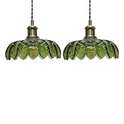 First Choice Lighting Set Of 2 Alice - Green Floral Glass Easy Fit Pendant Shades - image 1