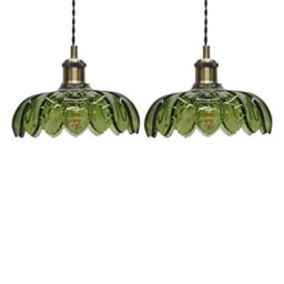 First Choice Lighting Set Of 2 Alice - Green Floral Glass Easy Fit Pendant Shades