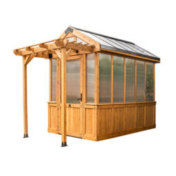 Backyard Discovery Bellerose Cedar Wood Polycarbonate Greenhouse With Pergola Front And Powerport 2.9M X 1.8M (9Ft X 6Ft) - thumbnail 2