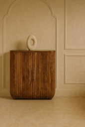 Artisan Furniture Solid Wood Fluted Curve Cabinet, 2 Doors, Brown - thumbnail 1