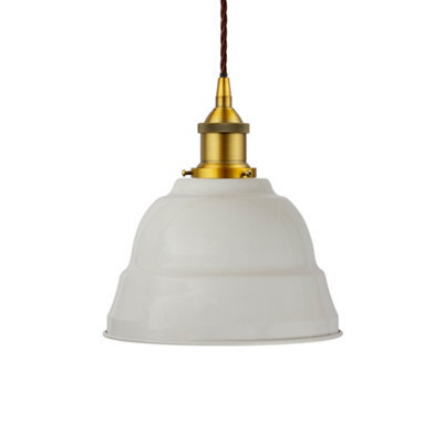 Pale Grey Lincoln Painted Dome Pendant Light With Antique Gold Lamp Holder And Brown Twisted Cable - Se Home - image 1