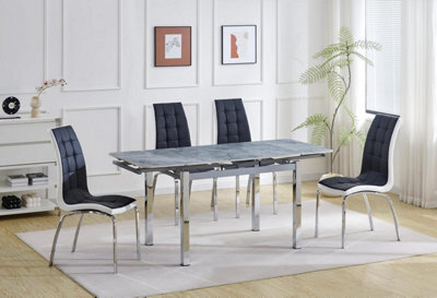 Furnizone UK Onyx 4-Seater Grey Marble-Effect Ceramic Extending Dining Table And 4 Vienna Black Faux Leather Chairs - image 1