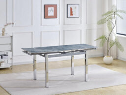 Furnizone UK Onyx 4-Seater Grey Marble-Effect Ceramic Extending Dining Table And 4 Vienna Black Faux Leather Chairs - thumbnail 4
