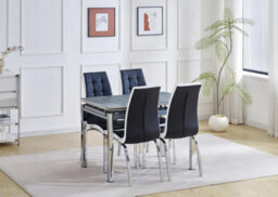 Furnizone UK Onyx 4-Seater Grey Marble-Effect Ceramic Extending Dining Table And 4 Vienna Black Faux Leather Chairs - thumbnail 3