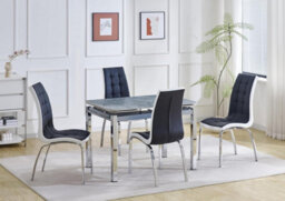 Furnizone UK Onyx 4-Seater Grey Marble-Effect Ceramic Extending Dining Table And 4 Vienna Black Faux Leather Chairs - thumbnail 2