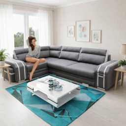 Avatar Corner Sofa Bed With Ottoman And Side Bar Upholstered Back Loose Cushions 300X200X90Cm 145X220Cm Grey And Light Grey Left - thumbnail 1