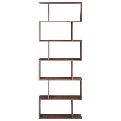 Beliani 6-Tier Bookcase Dark Brown Melamine Open Back, Irregular Design, W70 X D24 X H191Cm - image 1