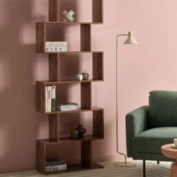 Beliani 6-Tier Bookcase Dark Brown Melamine Open Back, Irregular Design, W70 X D24 X H191Cm - thumbnail 2