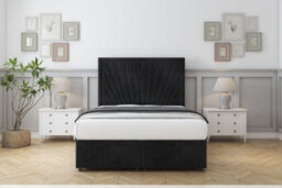 "Sloomy Somerset Black Naples Ottoman Bed With Mattress With 54"" Floor Standing Headboard 4'6 Double"