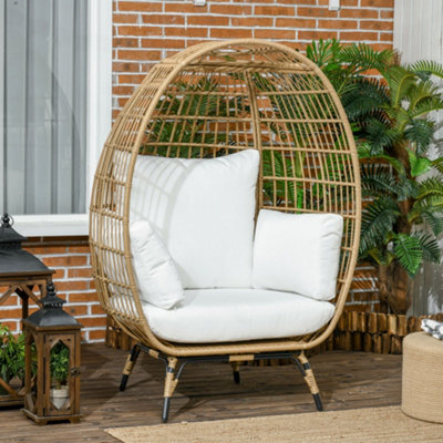 Outsunny Pe Rattan Egg Chair W/ Padded Cushions For Garden, Khaki - image 1
