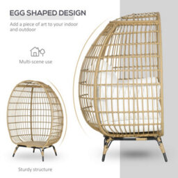 Outsunny Pe Rattan Egg Chair W/ Padded Cushions For Garden, Khaki - thumbnail 5