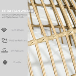 Outsunny Pe Rattan Egg Chair W/ Padded Cushions For Garden, Khaki - thumbnail 4