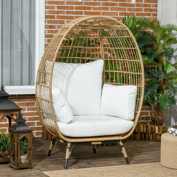 Outsunny Pe Rattan Egg Chair W/ Padded Cushions For Garden, Khaki
