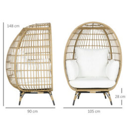 Outsunny Pe Rattan Egg Chair W/ Padded Cushions For Garden, Khaki - thumbnail 3