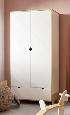 FurniComp LTD Furnicomp Elsie2 Door 1 Drawer Kids Wardrobe- Matt White & Hamilton Oak - image 1
