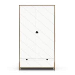 FurniComp LTD Furnicomp Elsie2 Door 1 Drawer Kids Wardrobe- Matt White & Hamilton Oak - thumbnail 4