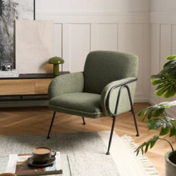Wyld And Coco Century Modern Armchair - Green Boucle Upholstery With Slender Steel Frame - thumbnail 2