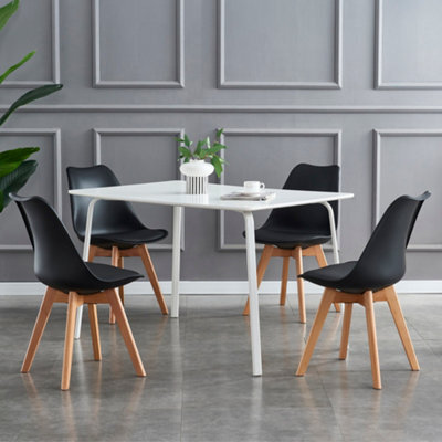 MCC Direct Set Of 4 Dining Chairs With Solid Wooden Legs And Seat Cushion Pads In Black - Eva By Mcc - image 1