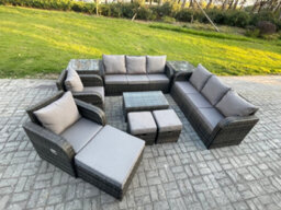 Fimous Rattan Outdoor Garden Furniture Sofa Set Patio Table & Chairs Set With 3 Seater Sofa Reclining Chair 2 Side Tables - thumbnail 2