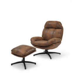Brown Swivel Armchair With Footstool In Faux Leather Suede - thumbnail 7