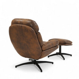 Brown Swivel Armchair With Footstool In Faux Leather Suede - thumbnail 4