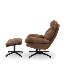 Brown Swivel Armchair With Footstool In Faux Leather Suede - thumbnail 6