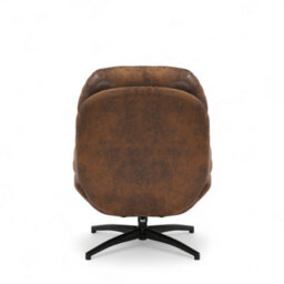 Brown Swivel Armchair With Footstool In Faux Leather Suede - thumbnail 5