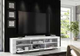 Furneo 200Cm White Long Tv Stand Unit Cabinet Matt & High Gloss Rgb (Multicoloured) Led Lights Phantom 10 - thumbnail 3