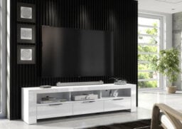 Furneo 200Cm White Long Tv Stand Unit Cabinet Matt & High Gloss Rgb (Multicoloured) Led Lights Phantom 10 - thumbnail 2