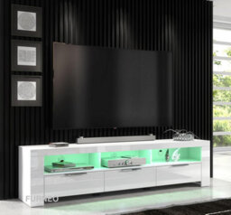 Furneo 200Cm White Long Tv Stand Unit Cabinet Matt & High Gloss Rgb (Multicoloured) Led Lights Phantom 10 - thumbnail 1