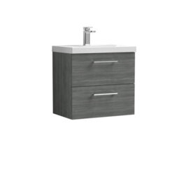 Balterley  Contemporary Bathroom Wall Hung 2-Drawer Vanity & Thin-Edge Basin, Anthracite, 600mm - thumbnail 1