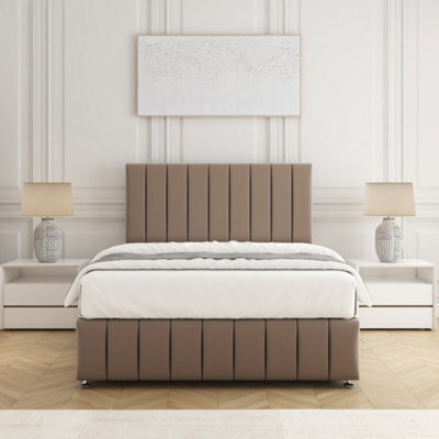 Bsspoke Sierra Divan Bed Set Mink Plush Velvet 24Inch Headboard & Footboard & Mattress No Drawers In Double King 3Ft 4Ft 6Ft - image 1