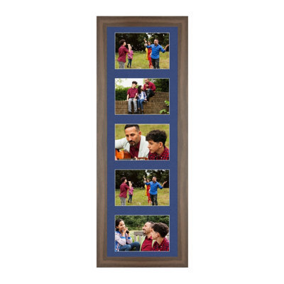 AK Frames 26X8 Walnut Sleek Multi Photo Frame With Blue Mount - Holds 5 Apertures (5X) 6X4 Photos - image 1