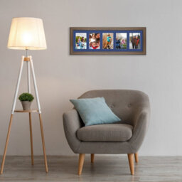 AK Frames 26X8 Walnut Sleek Multi Photo Frame With Blue Mount - Holds 5 Apertures (5X) 6X4 Photos - thumbnail 3