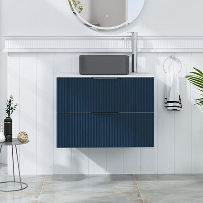 Royal Bathrooms Evora 700mm Midnight Blue Fluted Wall Hung Countertop Vanity Unit 2 Drawer With Art Square Basin - image 1