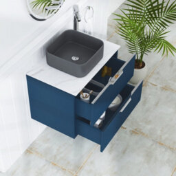 Royal Bathrooms Evora 700mm Midnight Blue Fluted Wall Hung Countertop Vanity Unit 2 Drawer With Art Square Basin - thumbnail 3