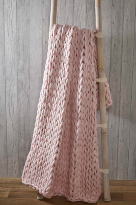 Smart Living Chunky Hand Knitted Soft & Cosy Throw Blanket 120X150 Cm Blush Pink - image 1