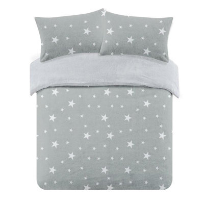 Ohs Star Teddy Duvet Cover Pillowcase Bedding Set, Grey - Single - image 1
