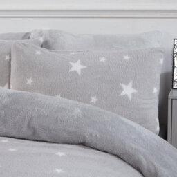 Ohs Star Teddy Duvet Cover Pillowcase Bedding Set, Grey - Single - thumbnail 4