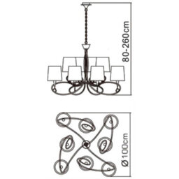 Luminosa Lighting Luminosa Mara Pendant 2 Tier 8 Light E14, French Gold Black Shades - thumbnail 3