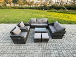 Fimous 9 Seater Rattan Wicker Garden Furniture Patio Sofa Set With Rectangular Coffee Table 3 Seater Sofa Love Sofa - thumbnail 1