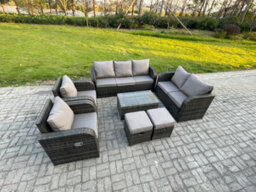 Fimous 9 Seater Rattan Wicker Garden Furniture Patio Sofa Set With Rectangular Coffee Table 3 Seater Sofa Love Sofa - thumbnail 2