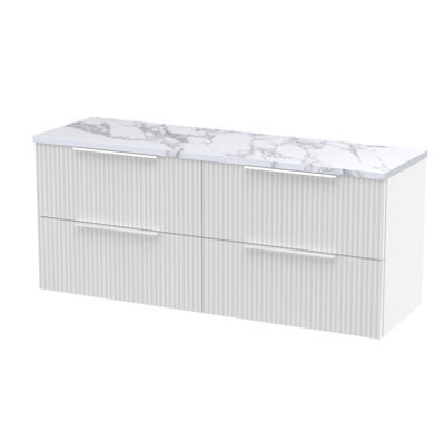 Balterley Tixall Fluted 4 Drawer Wall Hung Vanity Unit With Laminate Worktop, Satin White, 1200mm - image 1