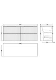 Balterley Tixall Fluted 4 Drawer Wall Hung Vanity Unit With Laminate Worktop, Satin White, 1200mm - thumbnail 2