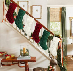 Amorly 3Pcs Cable Knit Xmas Stocking,red Green White Large Hanging Stocking Decor For Christmas Tree Home Holiday Party Decoration - thumbnail 4